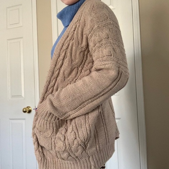Multi-knit Patterned Tan Cardigan - Picture 2 of 4